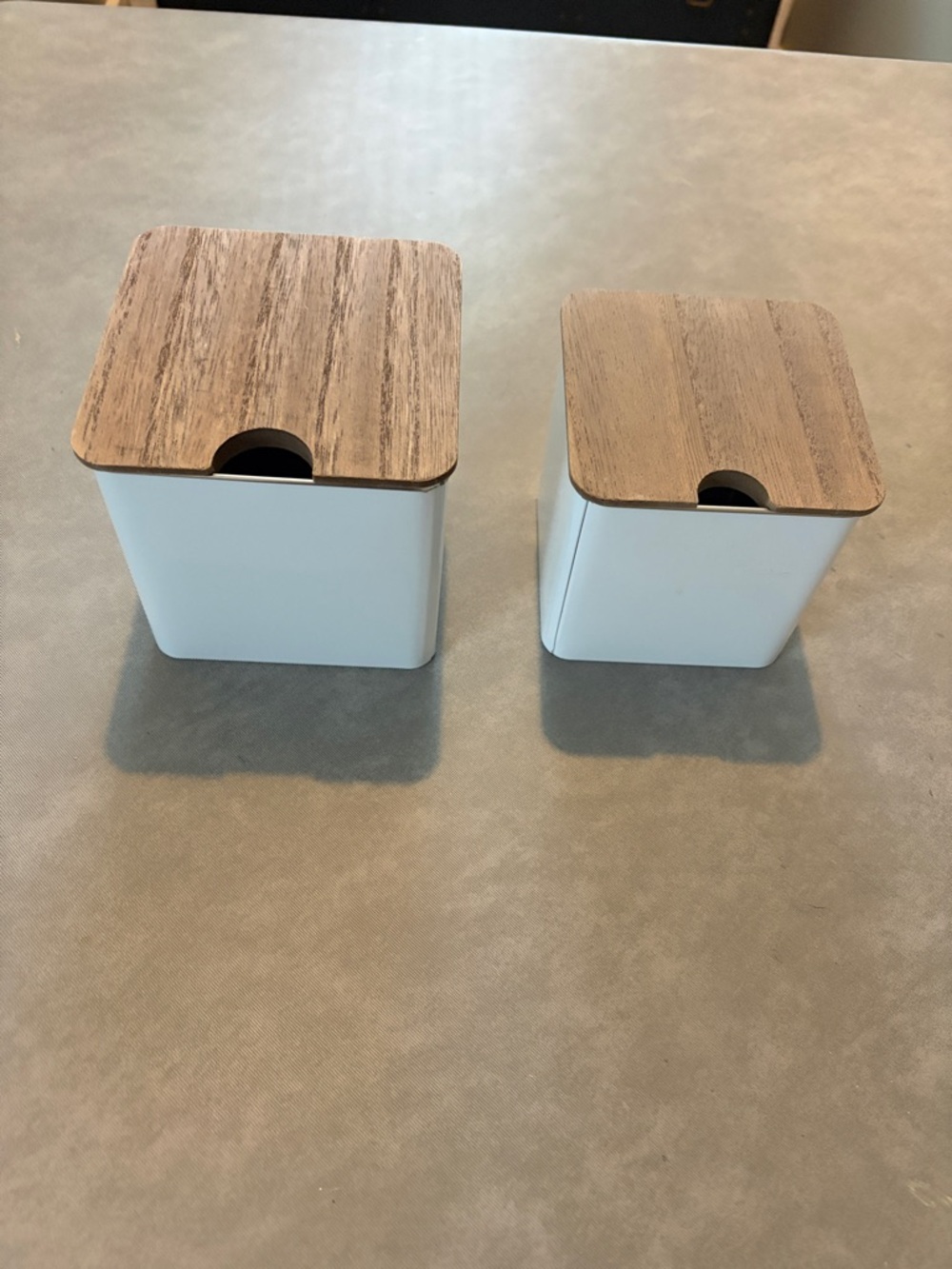 White Metal Nesting Storage Kitchen Containers with Wood Lids - Set of 2